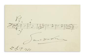 DUKAS, PAUL. Two items: Autograph Musical Quotation dated and Signed * Autograph Letter Signed.